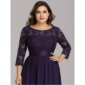 Ever-Pretty Women's Plus Size  Lace Chiffon Long Formal Dress Gown Purple